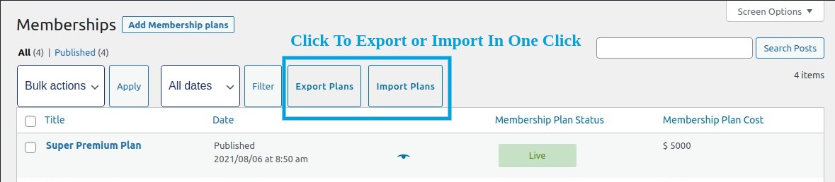 membership plan export import