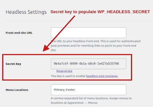 Headless WordPress Website enter secret key