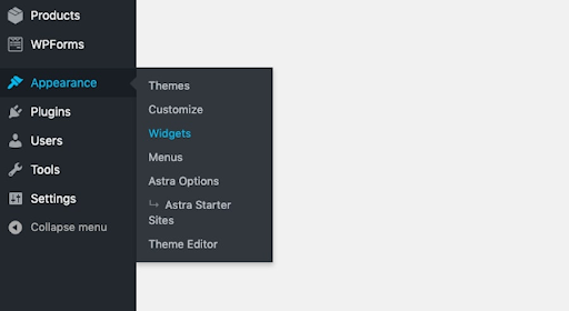 WordPress Search System appearance widgets page