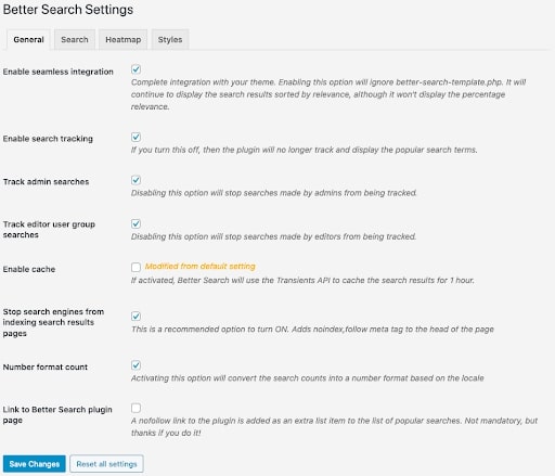 WordPress Search System settings