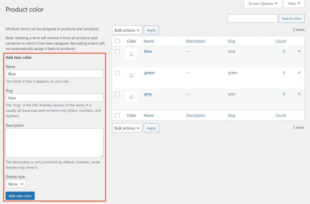 edit product variation attribute