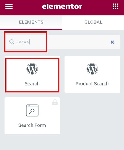 Elementor WordPress Search System page