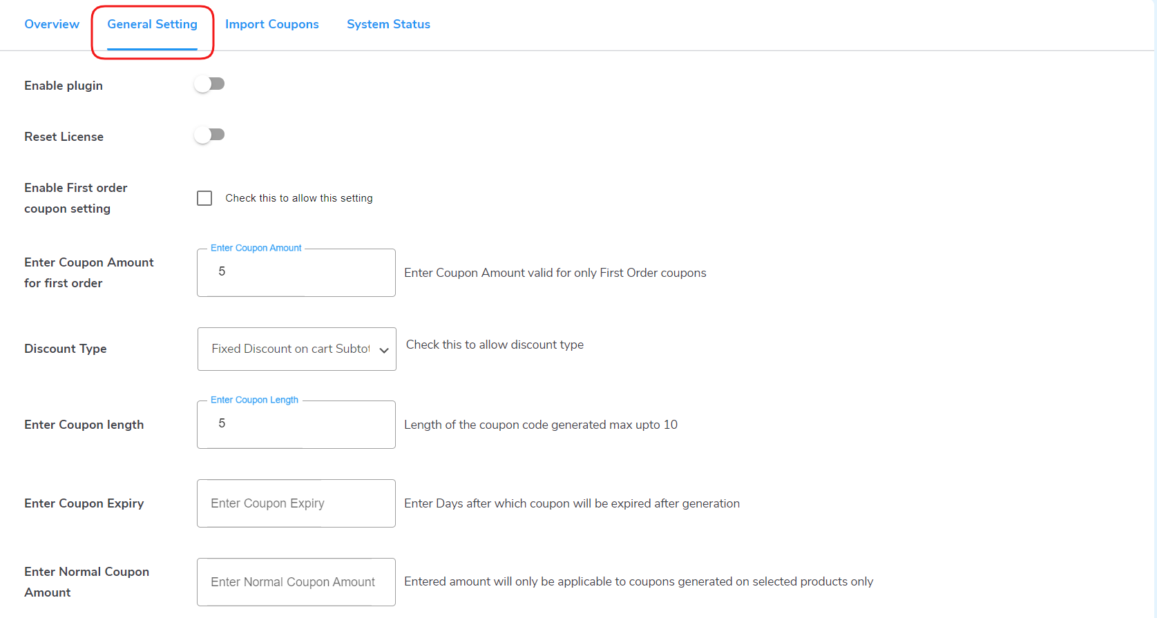 general settings