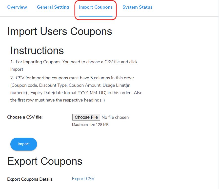 import coupons
