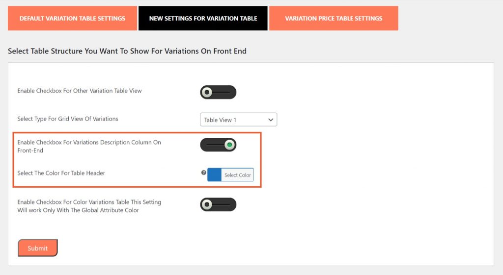woocommerce product variation table