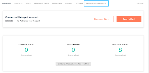 recommended products tab