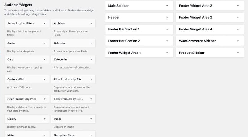 WordPress Search System widgets section