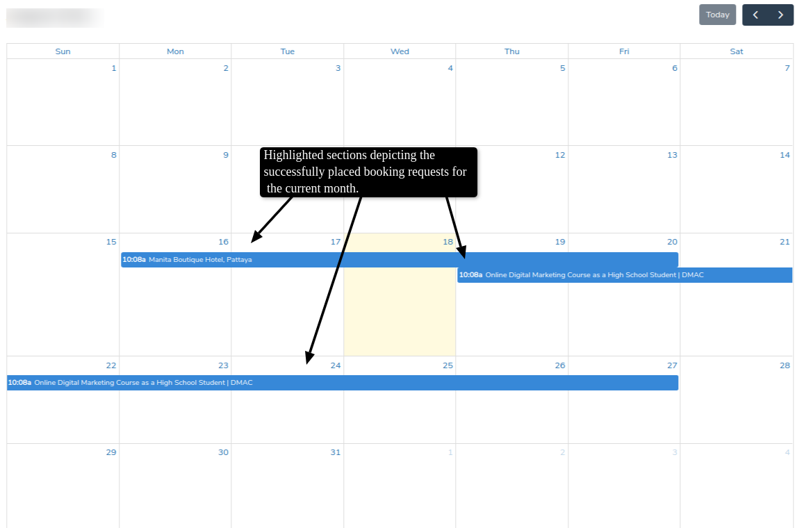 bookings calendar feature