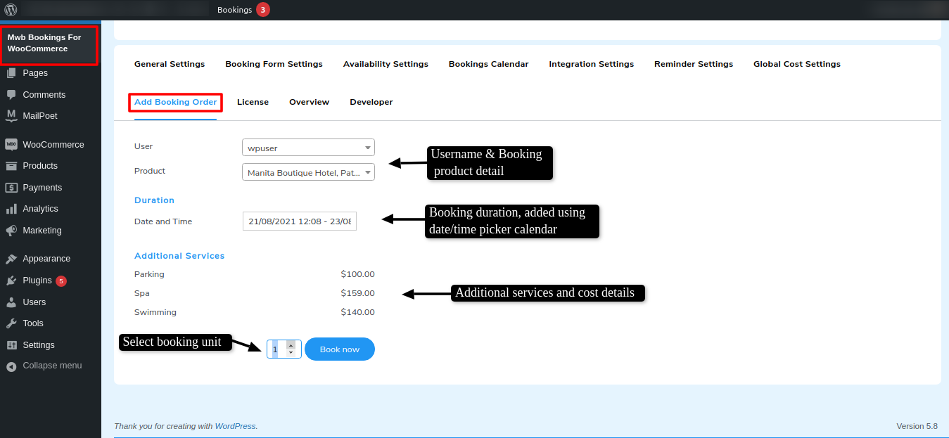 bookings agent like panel