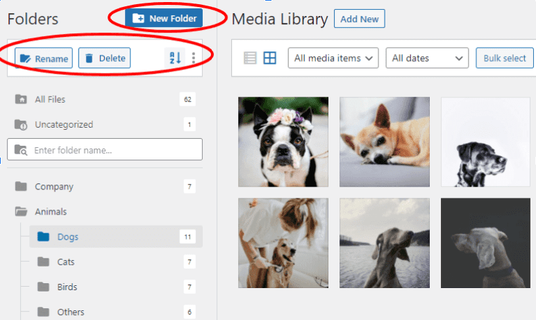 WordPress Media Library new folder