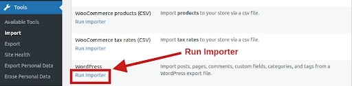 run WordPress importer