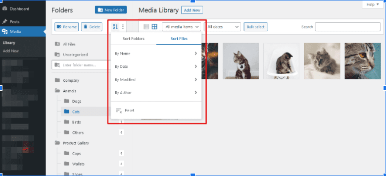 WordPress Media Library sort files