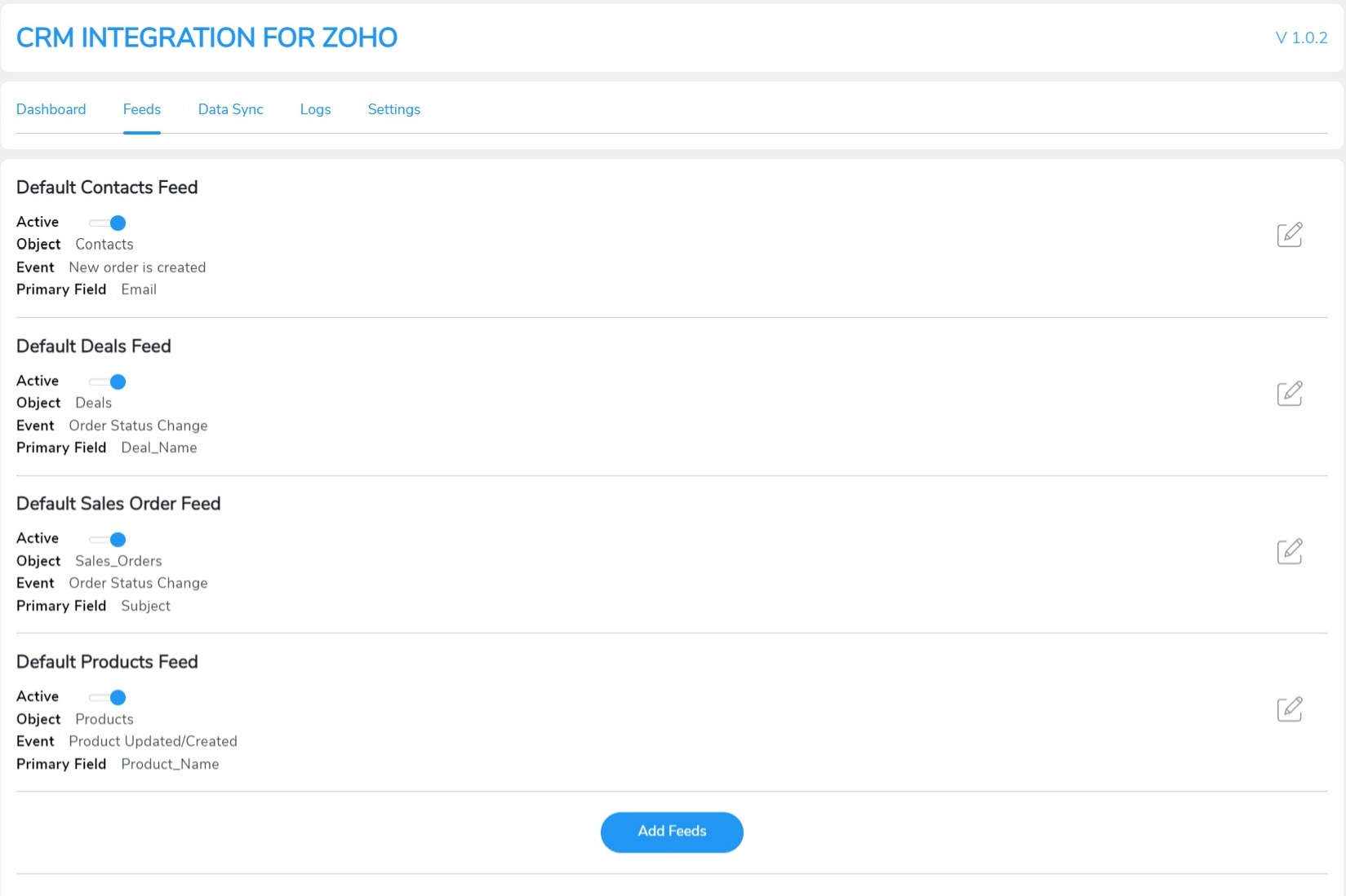 default zoho feeds