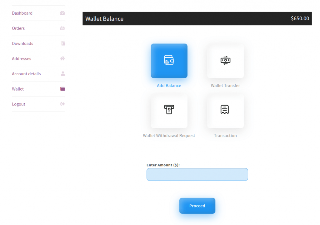 add balance to wallet system 