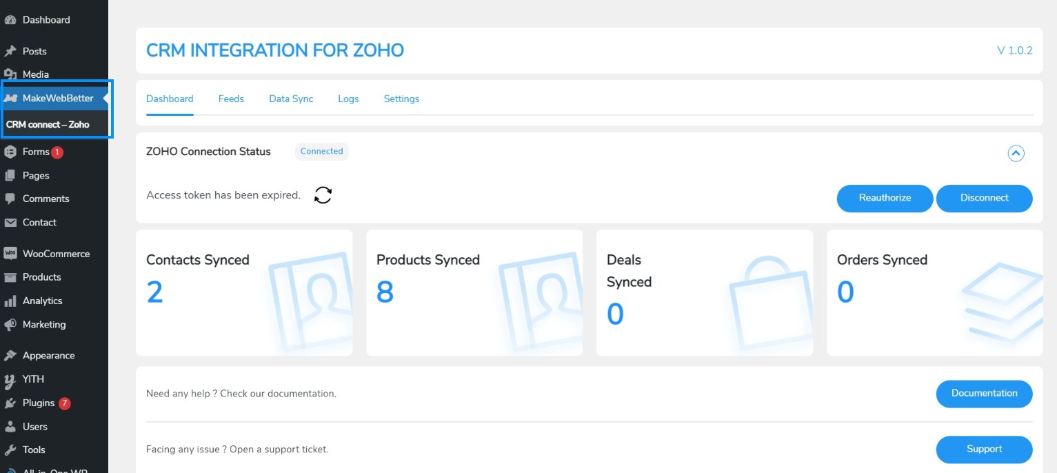zoho crm plugin navigation