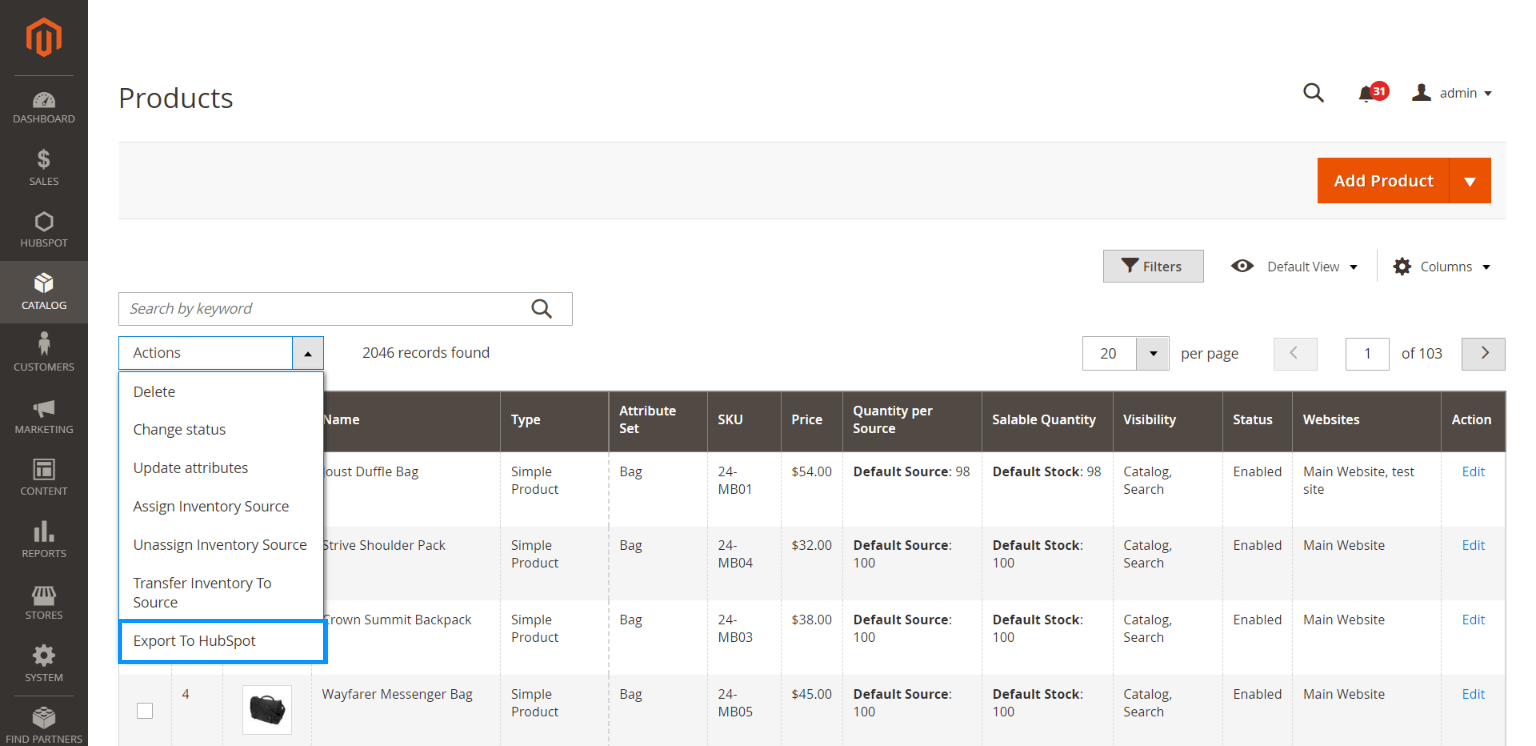export products to hubspot