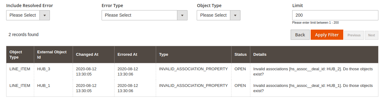 hubspot sync error logs