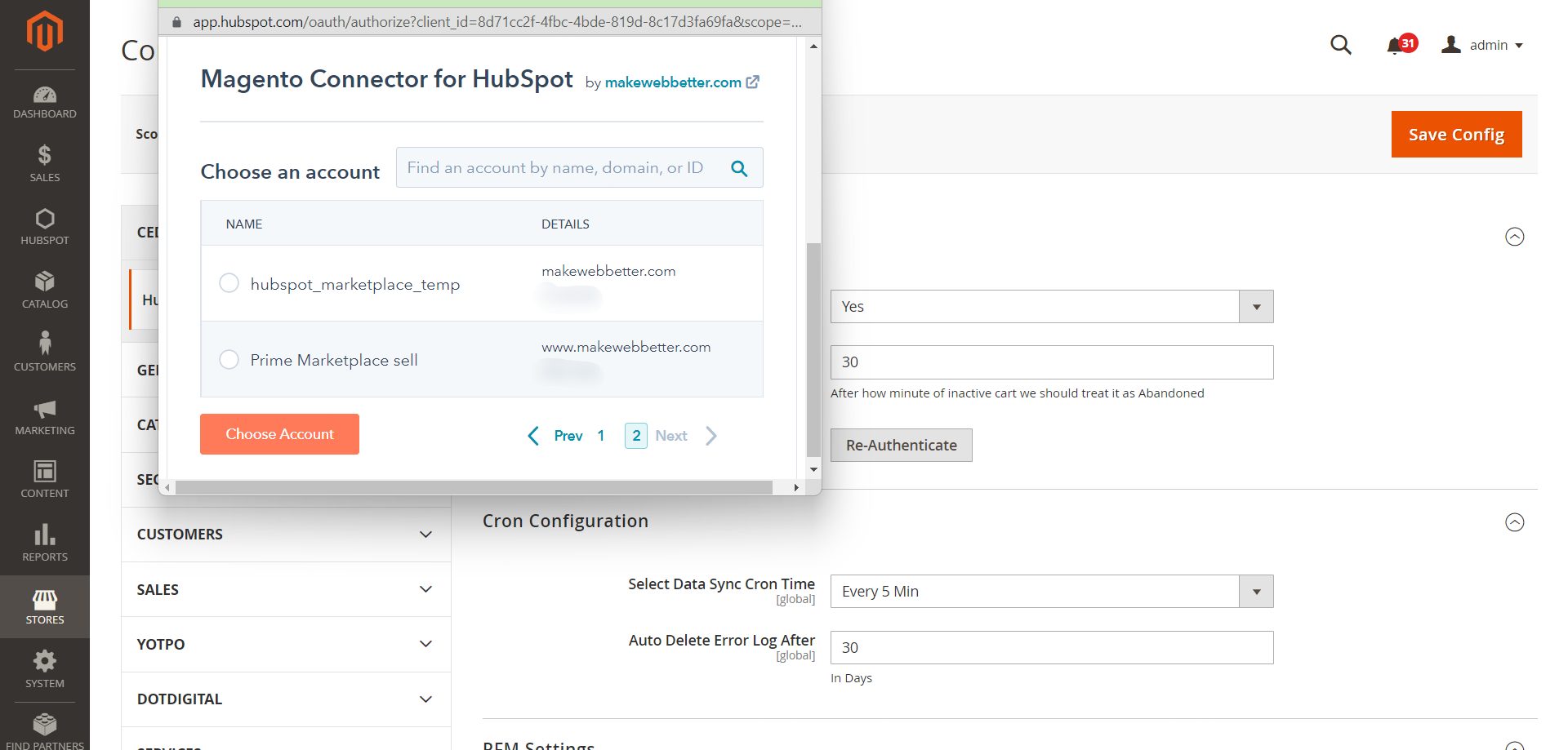 choose hubspot account