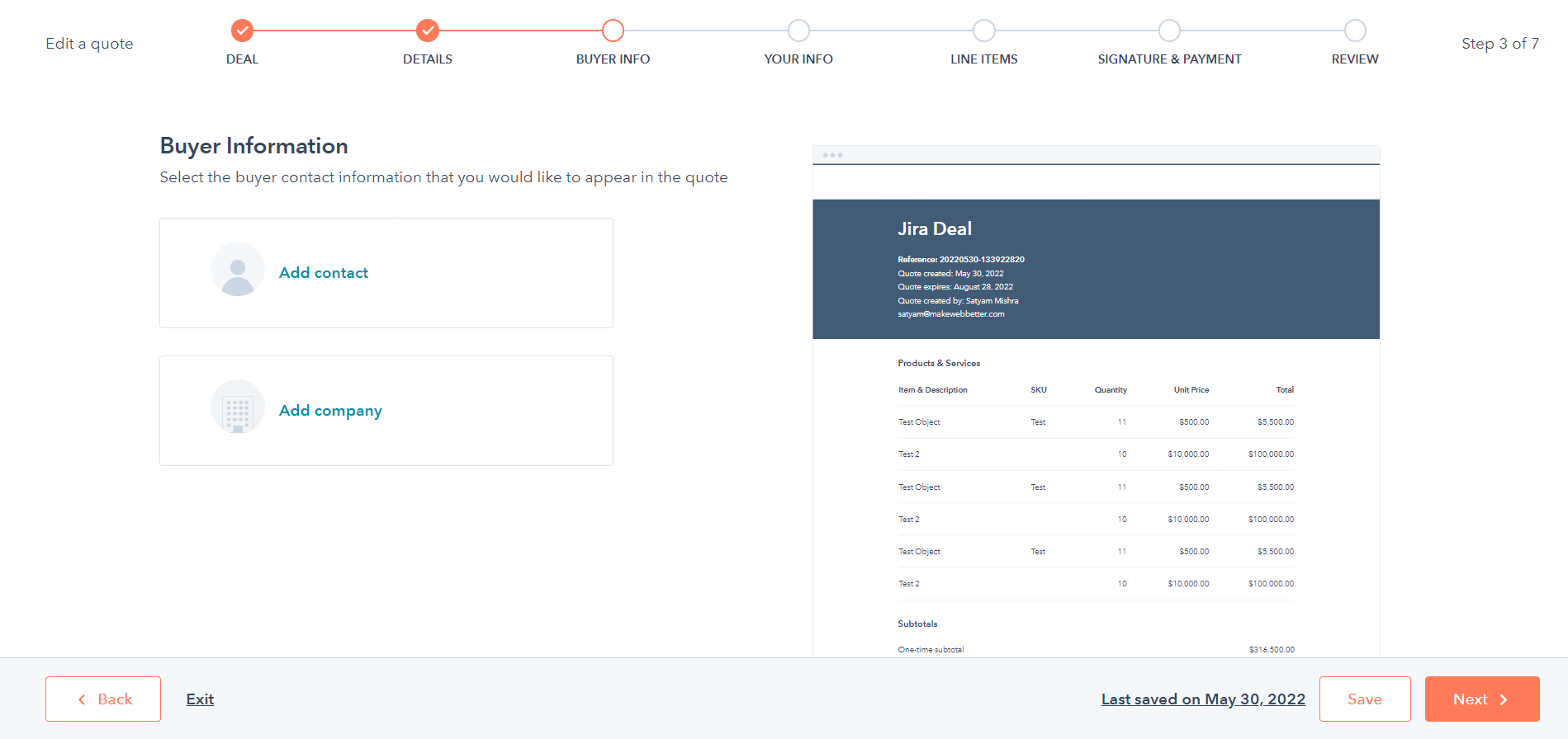 buyer info in quotation