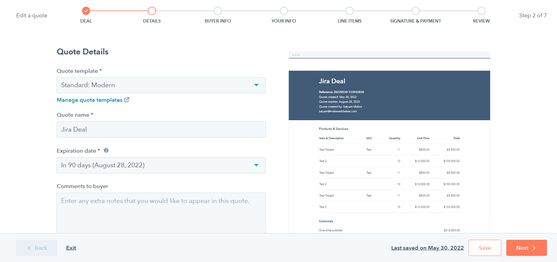 add quotation details