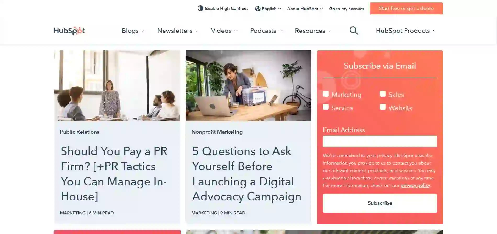 hubspot blog subscription