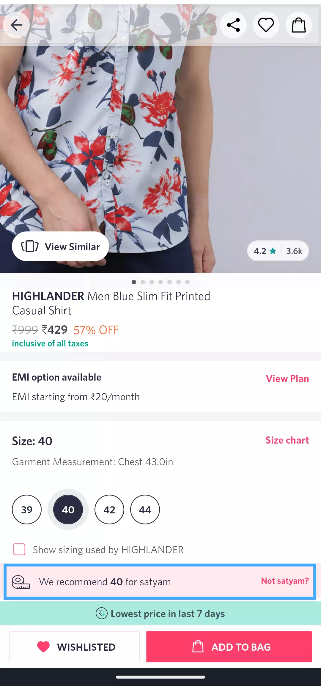 myntra size suggestion