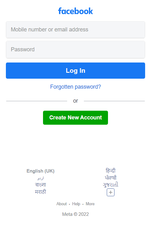 facebook mobile login