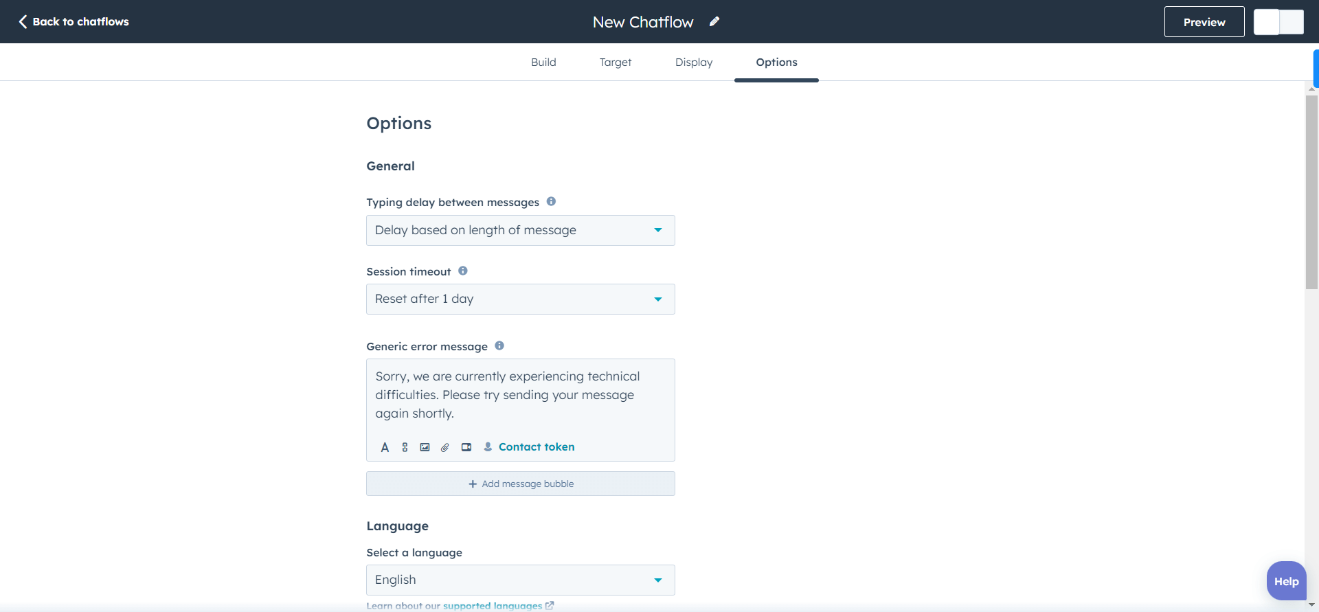 Chatflow options tab