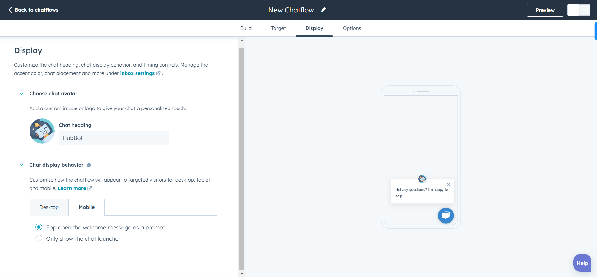 Chatflows display settings