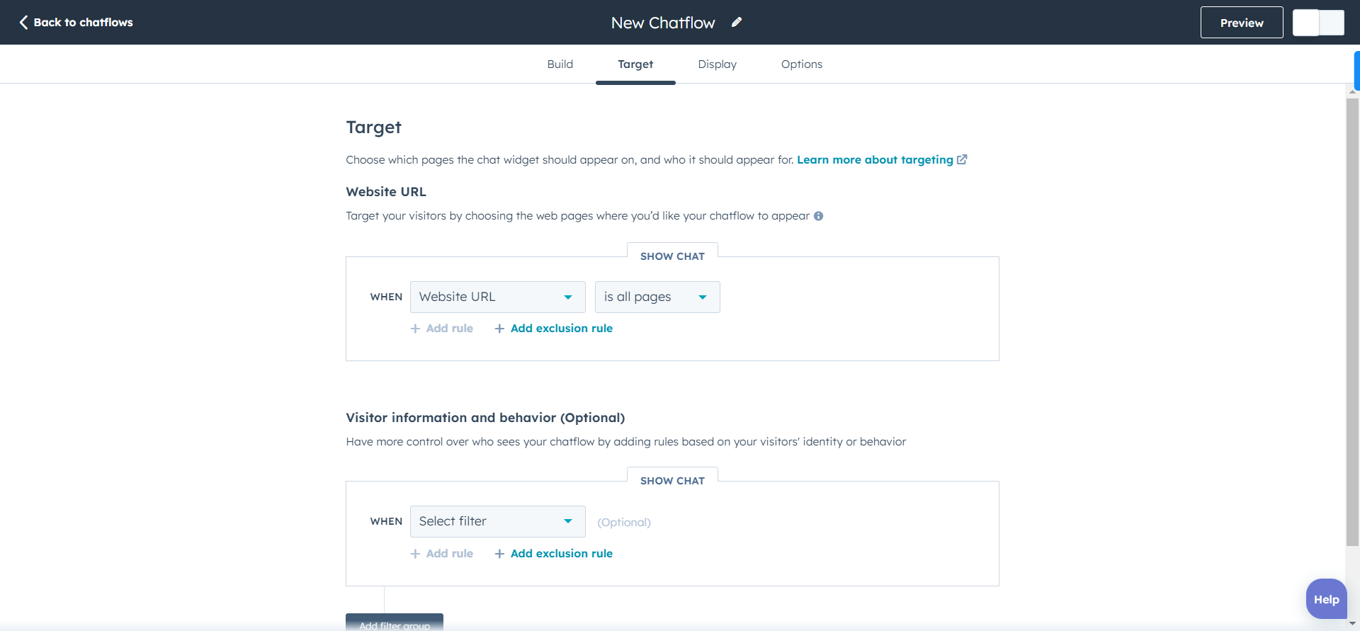 Chatflows target tab