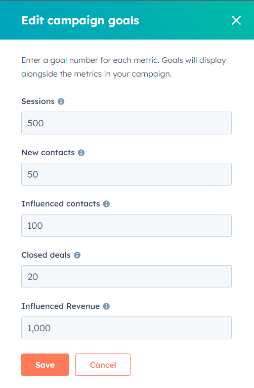 Edit HubSpot Campaigns goals