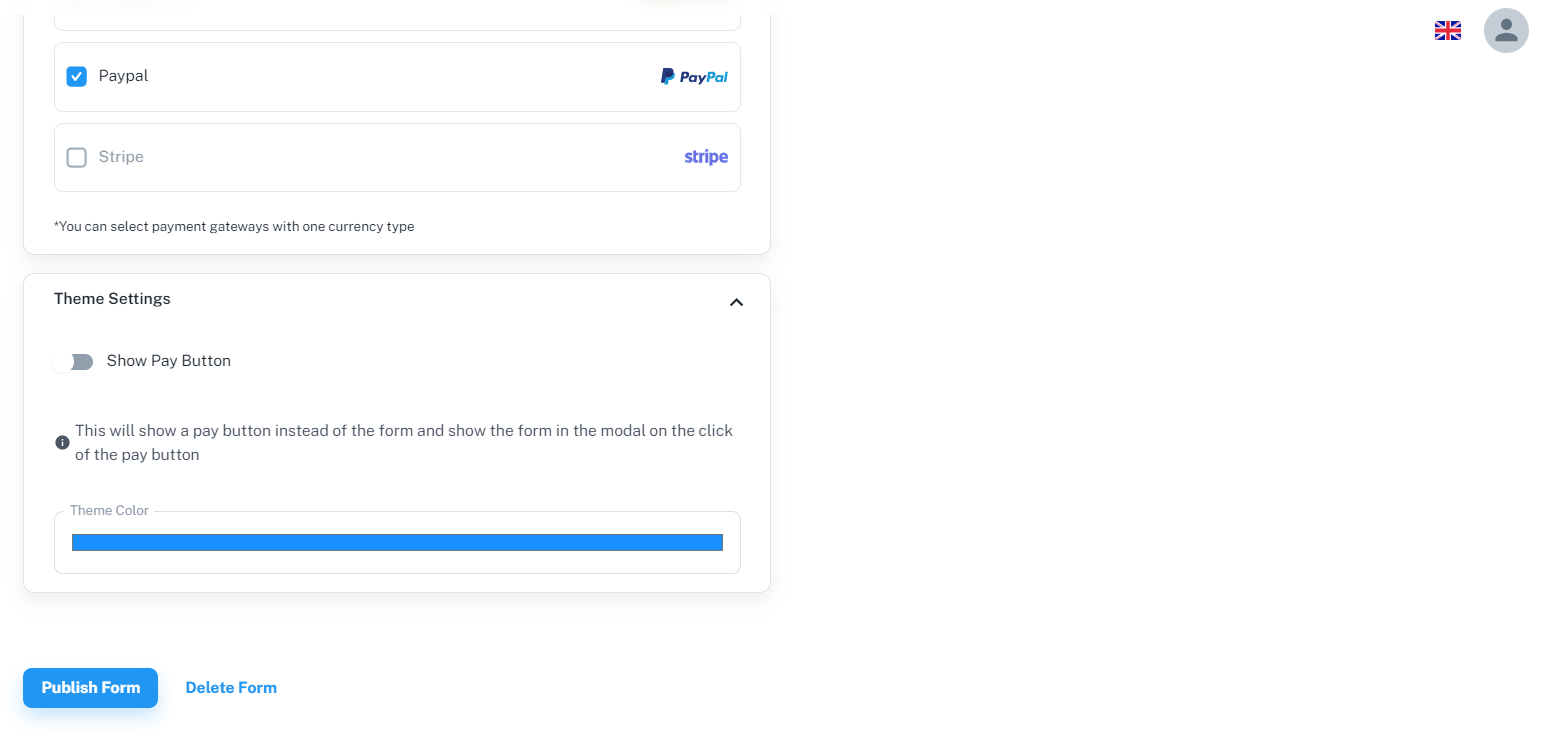 Formpay publish button