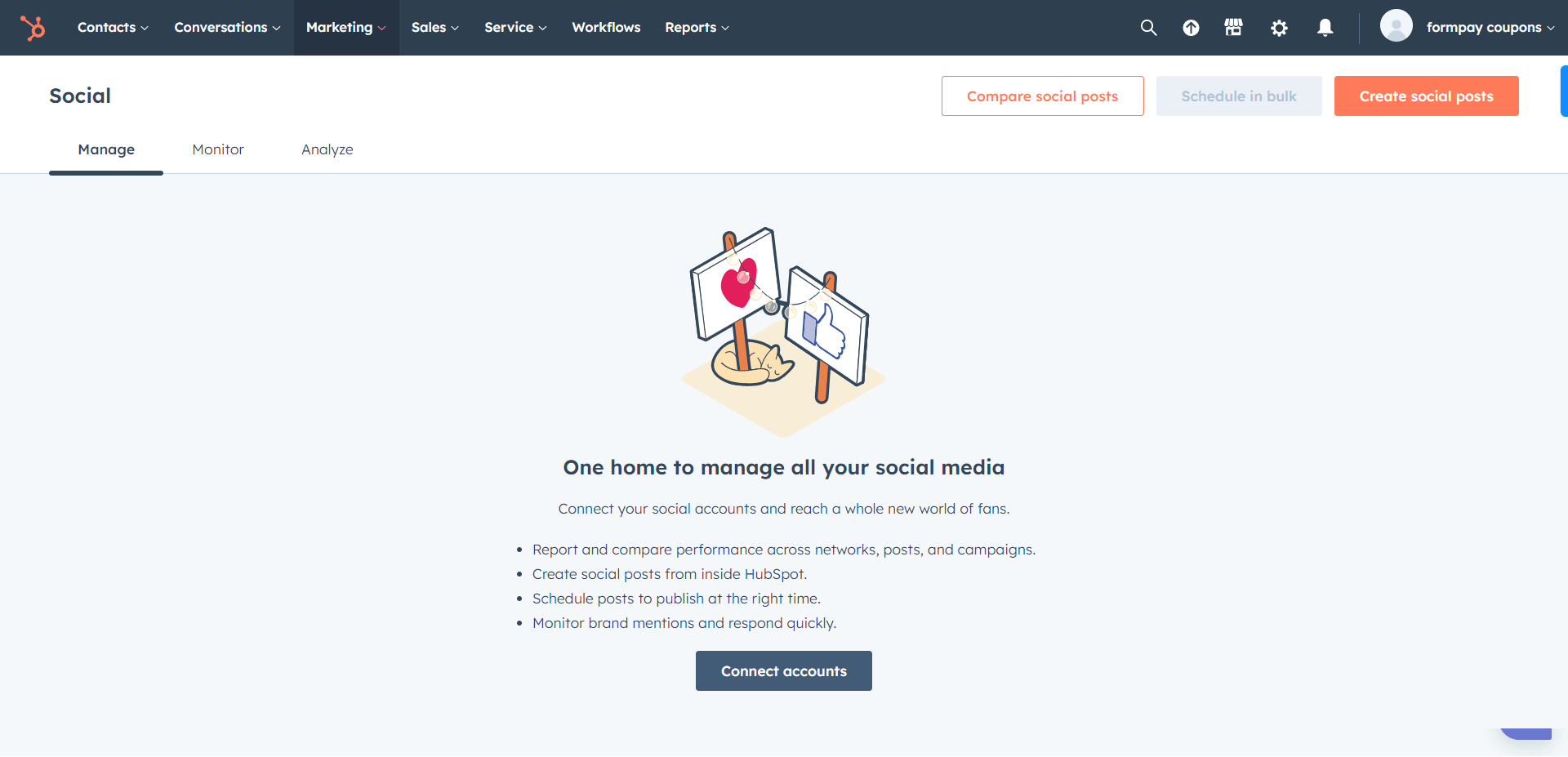 HubSpot social account connection