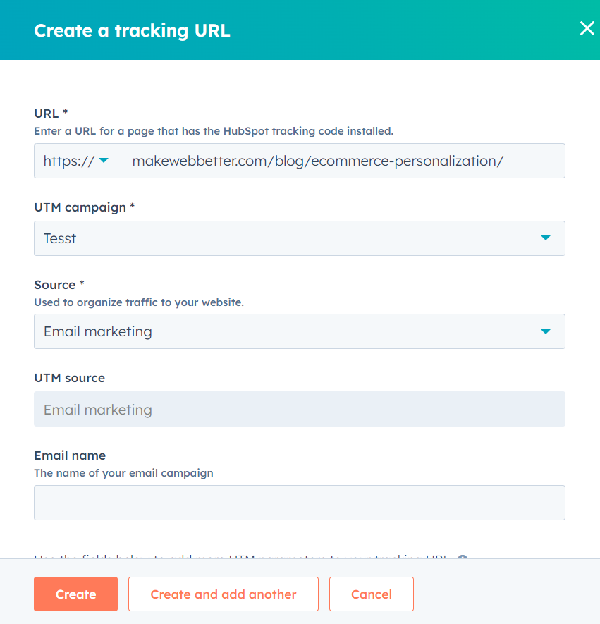 Hubspot campaigns tracking URL