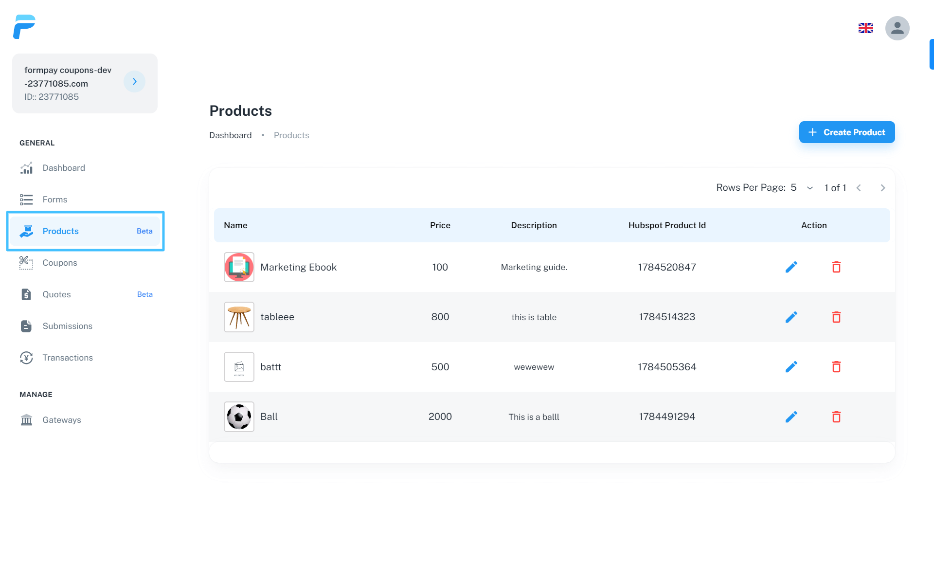 Product List FormPay