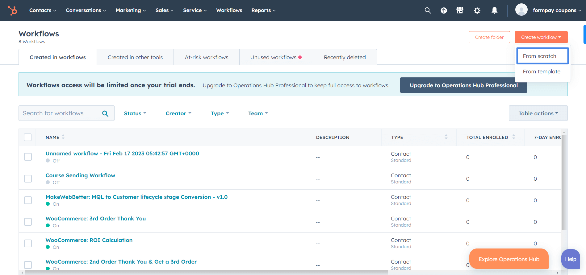 hubspot Workflow list