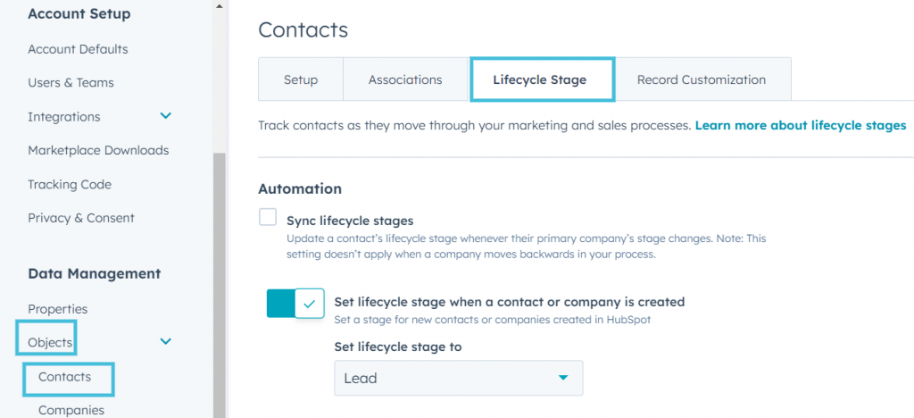 create lifecycle stages in HubSpot