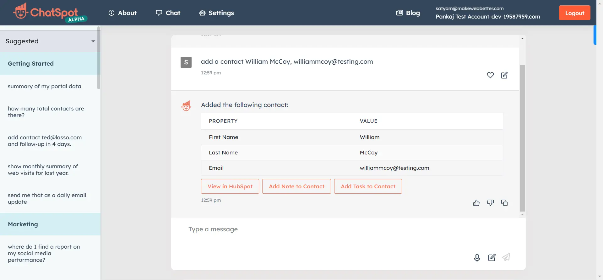 add contact with chatspot