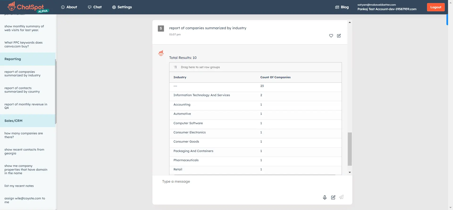 company report chatspot