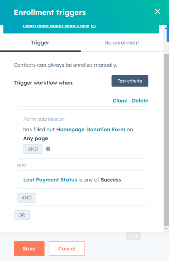 donation workflow enrollment trigger