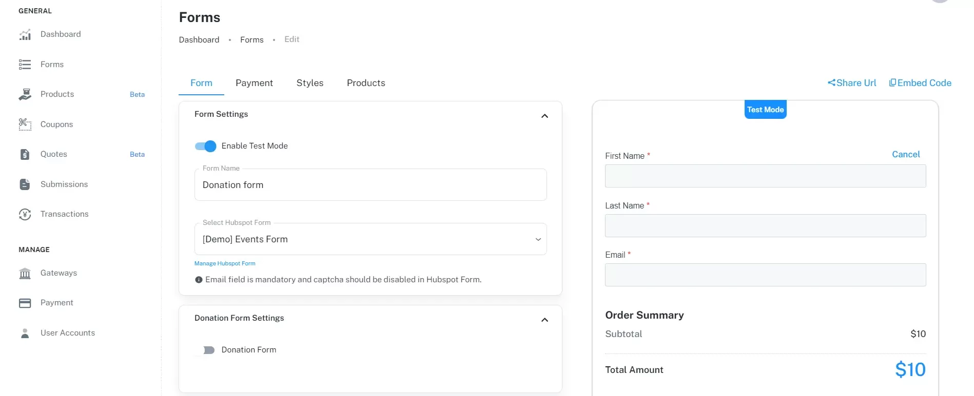 formpay payment form creation