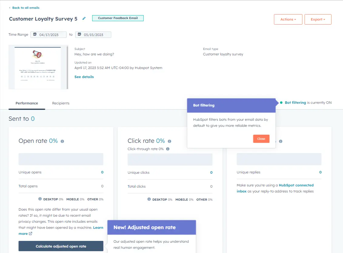 hubspot loyalty program email dashboard