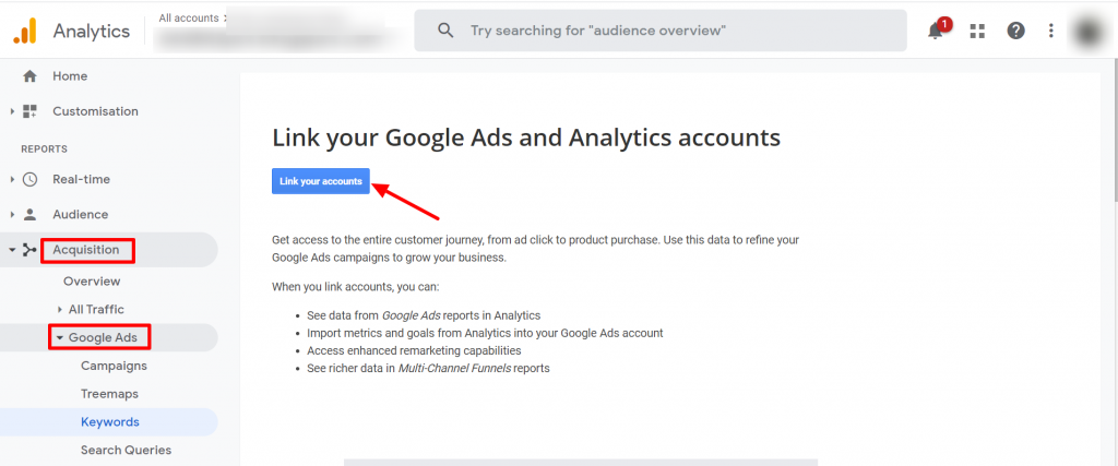 GA Google Ads integration