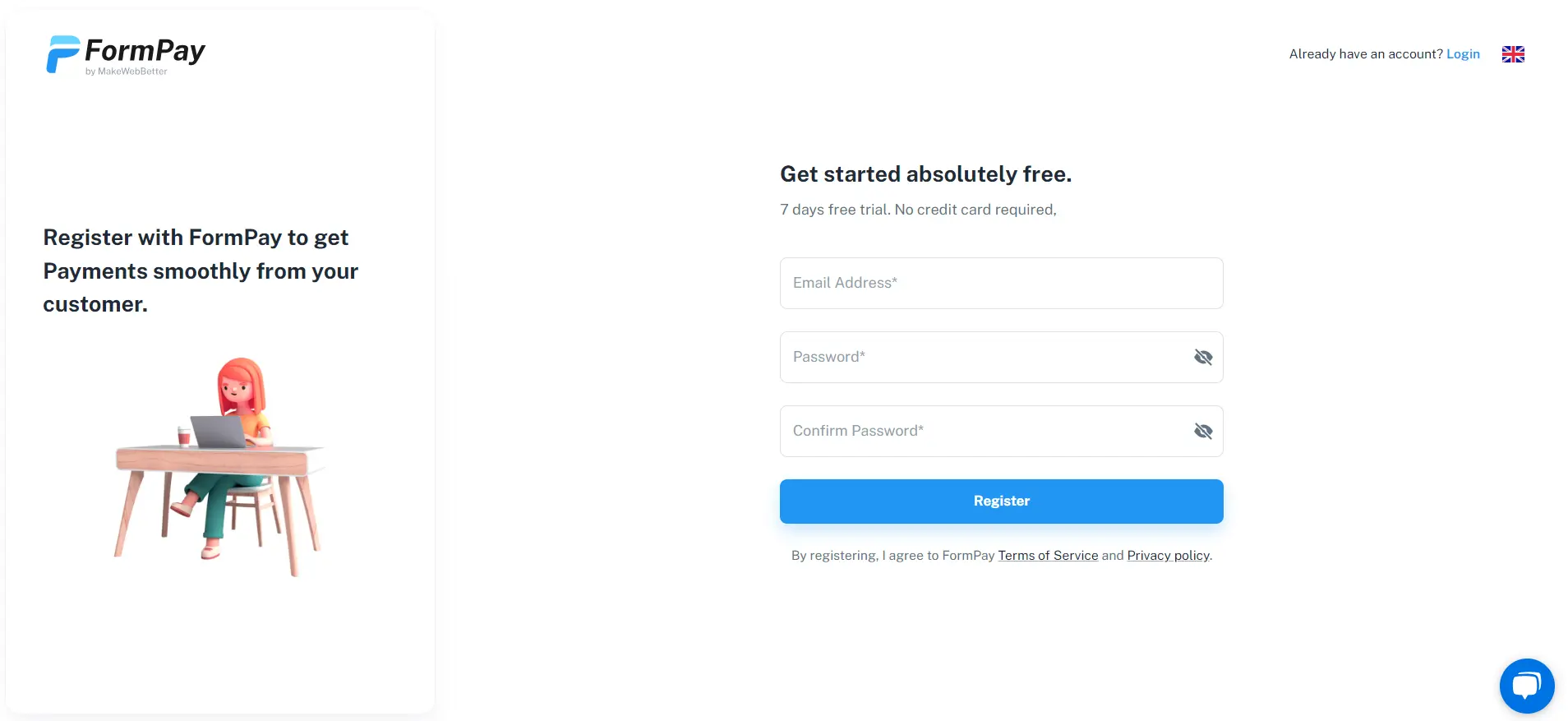 formpay sign up page