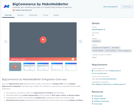 bigcommerce HubSpot eCommerce app by makewebbetter
