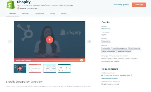 shopify for HubSpot eCommerce