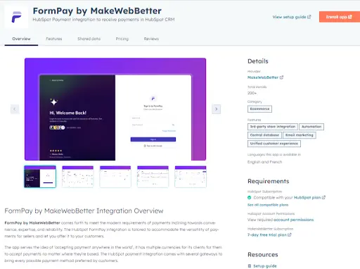 formpay by makewebbetter for HubSpot eCommerce
