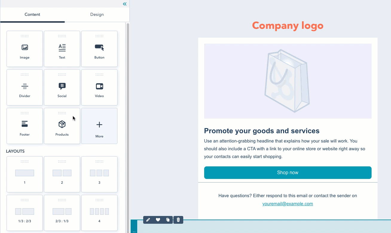 drag and drop email module