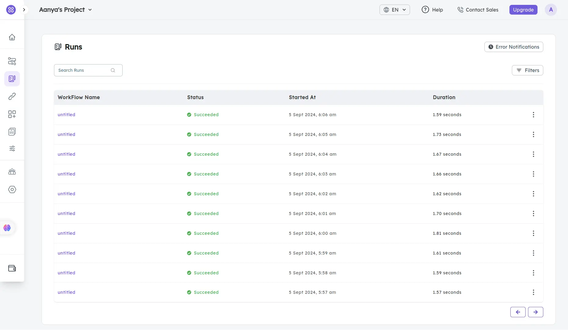 intelligent automation integration workflow runs