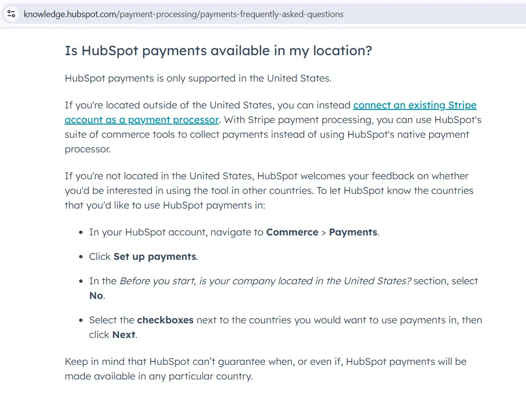 hubspot payment location